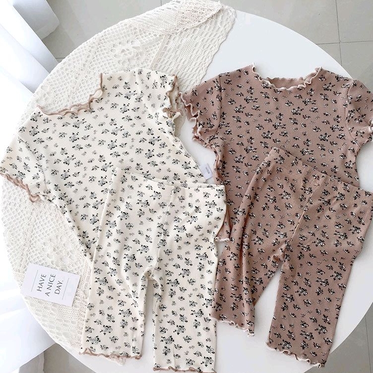 COD Baju Tidur Setelan Pendek Piyama Santai Floral Anak Perempuan Korea 6 Bulan - 4 Tahun