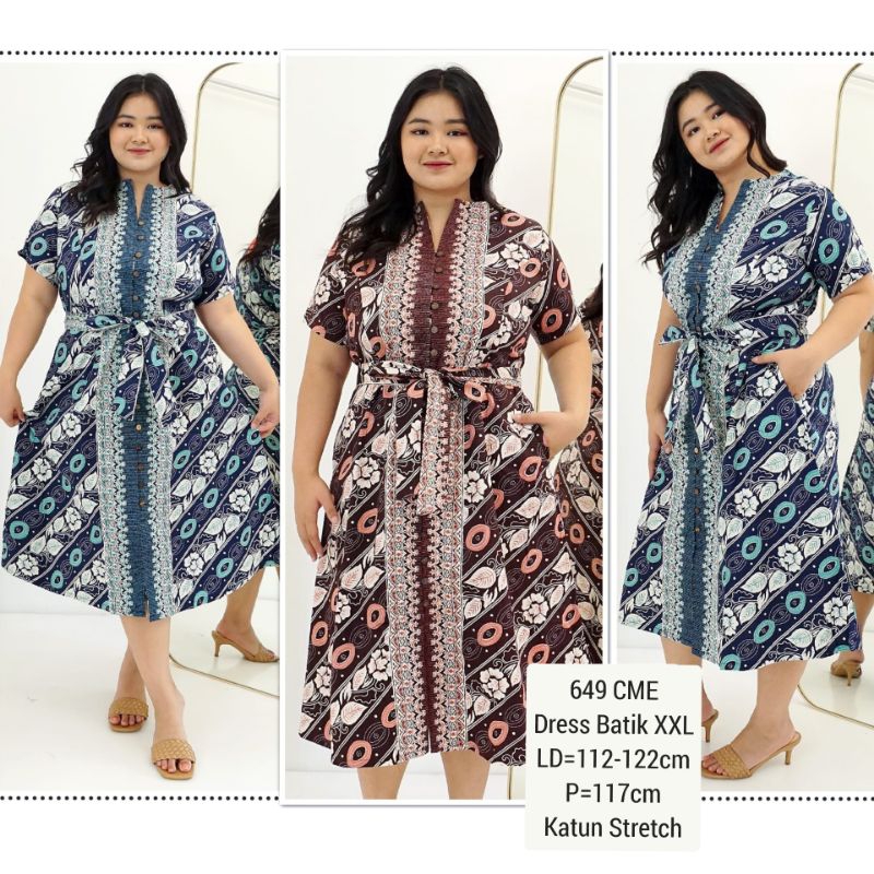 BIGSIZE DRESS UTARI BATIK JUMBO XXL TERUSAN KERJA KANTOR WANITA FASHION 649  MURAH