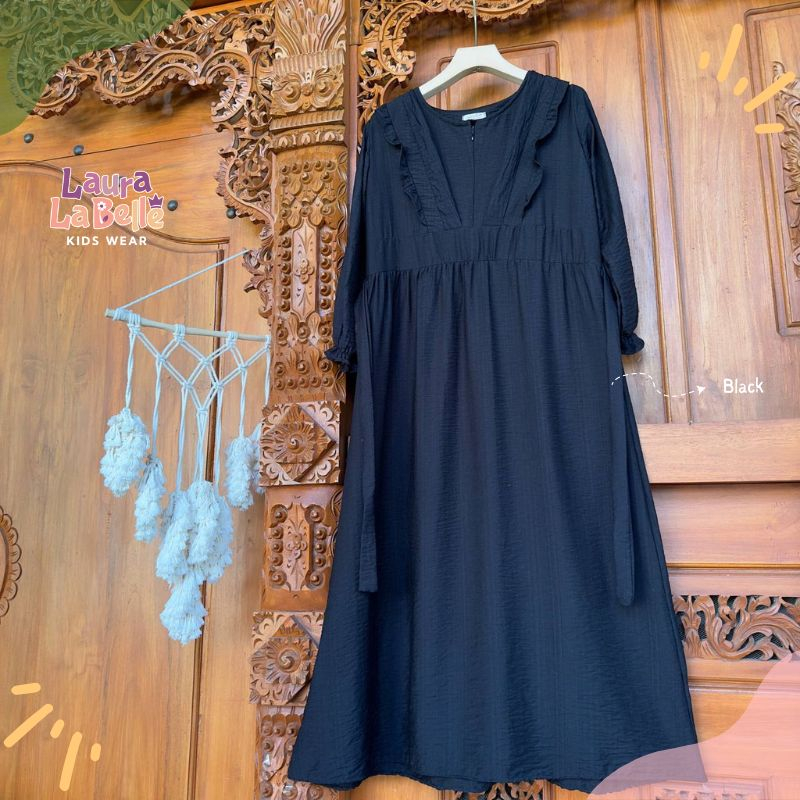 Gamis Hitam Putih Ayura Polo Linen Laurakidshop 7 Tahun - Dewasa