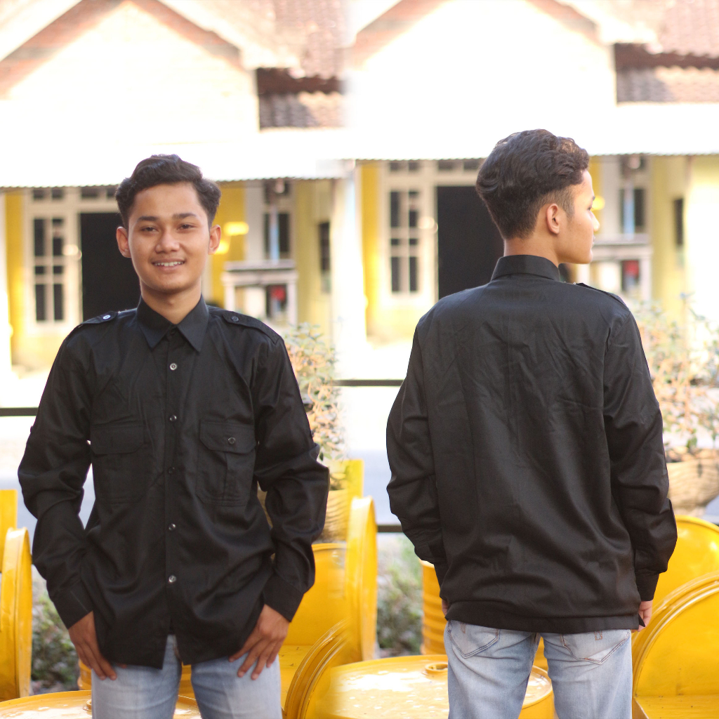Baju kemeja PDH/PDL polos hitam lengan panjang