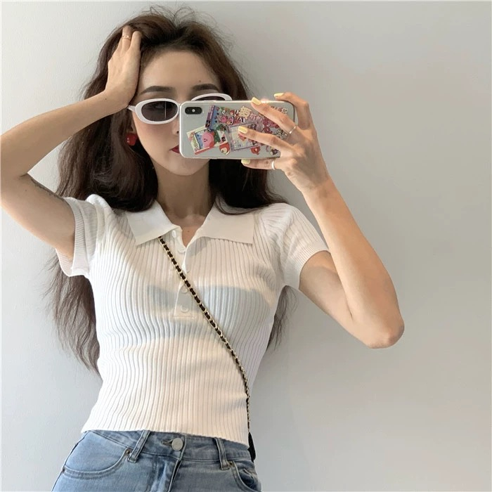 Korean Crop Top Short Sleeve Atasan Wanita 2290