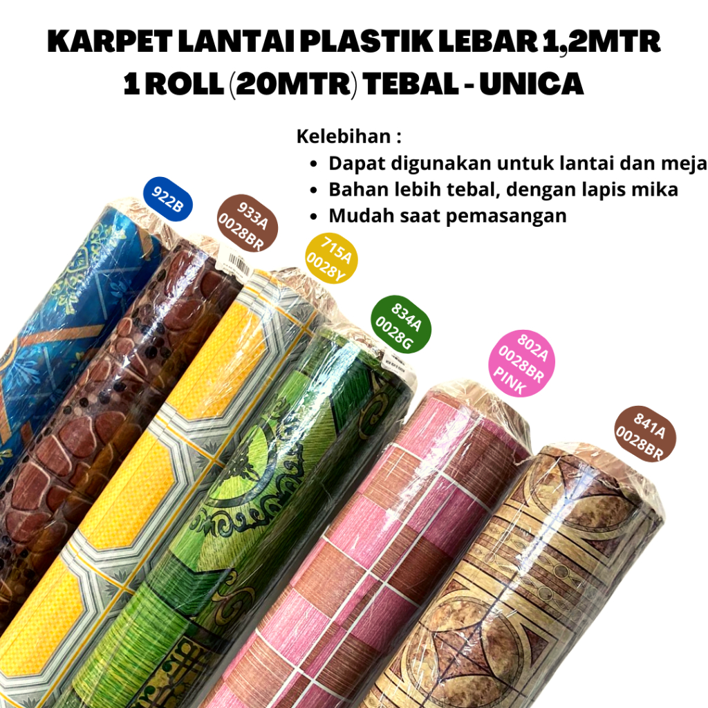 Karpet Vinyl Kapet Plastik Meteran 1,2 M Tebal Unica 1 rol (20 meter ) untuk Meja dan Lantai Tinggi