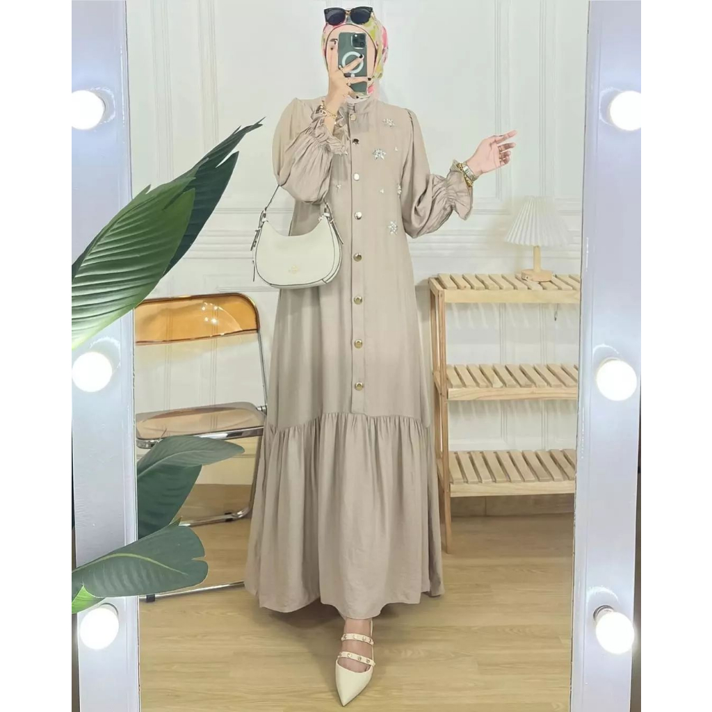 LYRA DRESS GAMIS CRINKLE DRESS WANITA TERBARU 2023 GAMIS WANITA BAHAN CRINGKLE APLIKASI BORDIR MEWAH