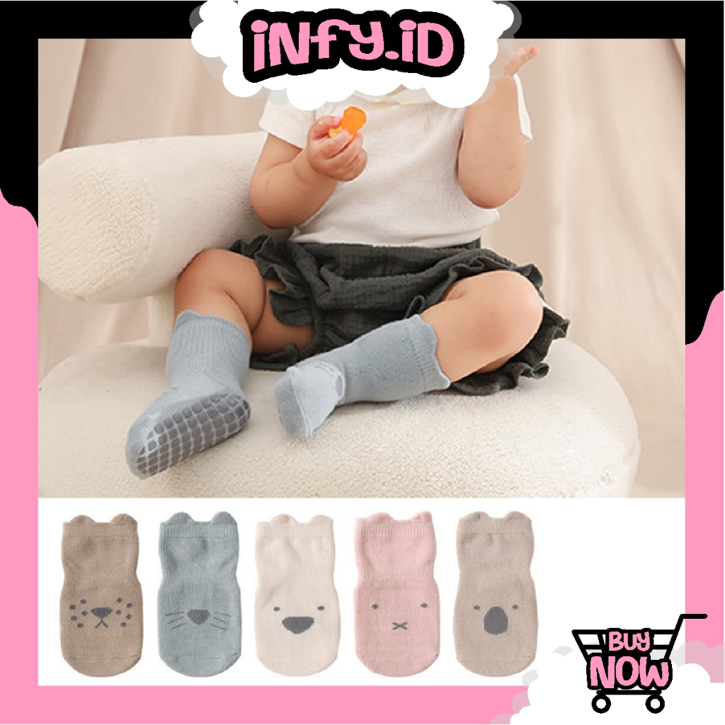 INFY - Kaos Kaki Anak Perempuan Anti Slip Motif Animal Lucu KK074