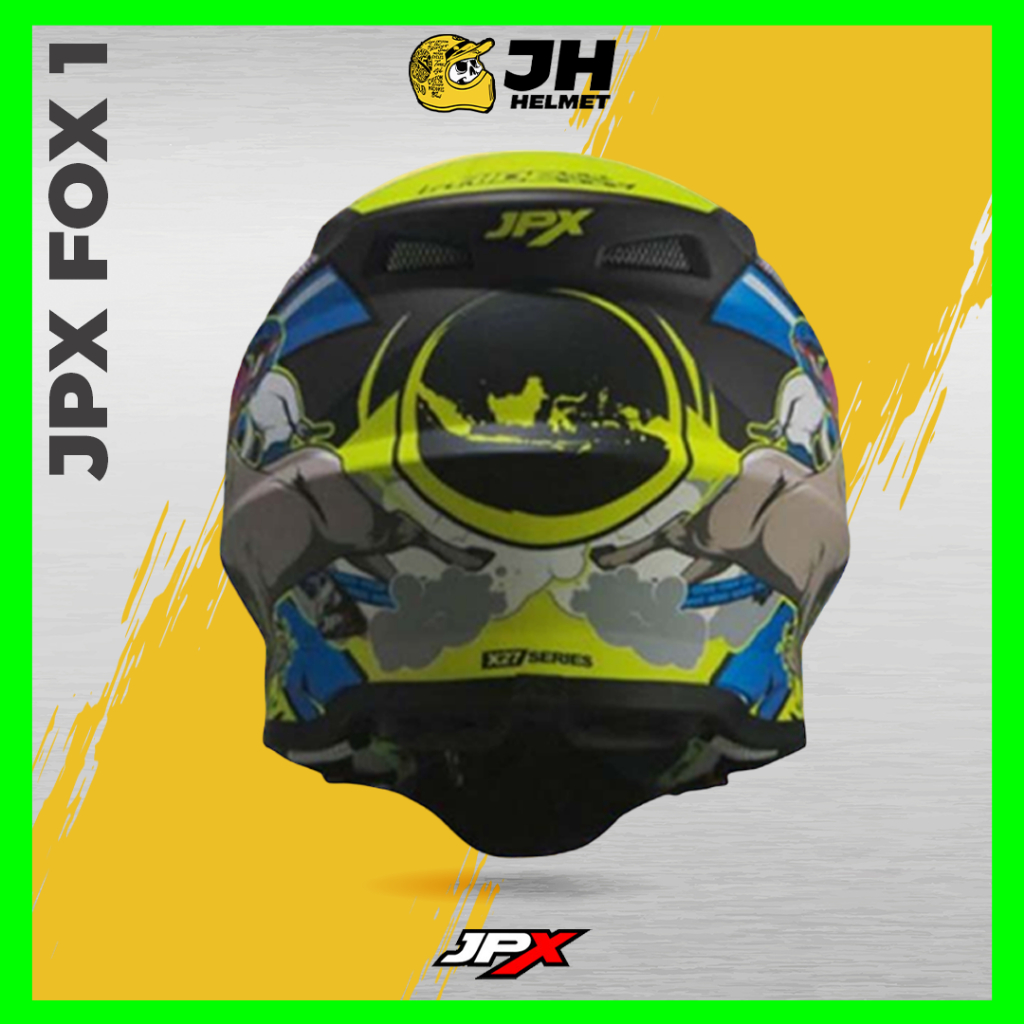 Helm JPX Cross Fox1 X27 Lightning Bull Black Doff | Fox 1 Trail | Helm Full Face | JUAL HELM