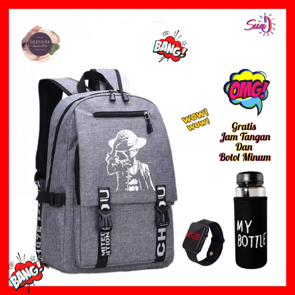 Tas Ransel Anak Laki Laki Terlaris Model On3P1ece V5 Gratis Jam Tangan Led Dan Botol Minum Untuk Sd Smp