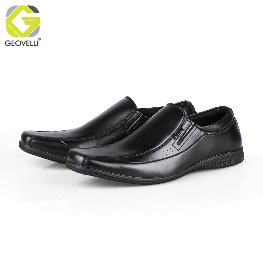 Sepatu Formal Oxford Sepatu Pria Pantofel Geovelli Black Pendek Kulit Hitam Asli Formal Kerja Kantor