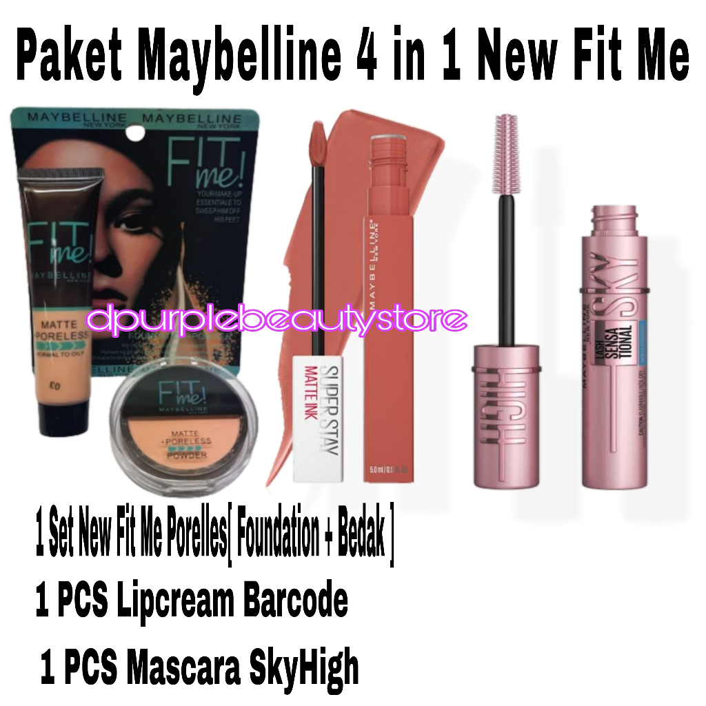 Set Makeup Maybelline New Fit me 3 in 1 / Paket Primer 3 in 1 Mascara SkyHigh Lengkap