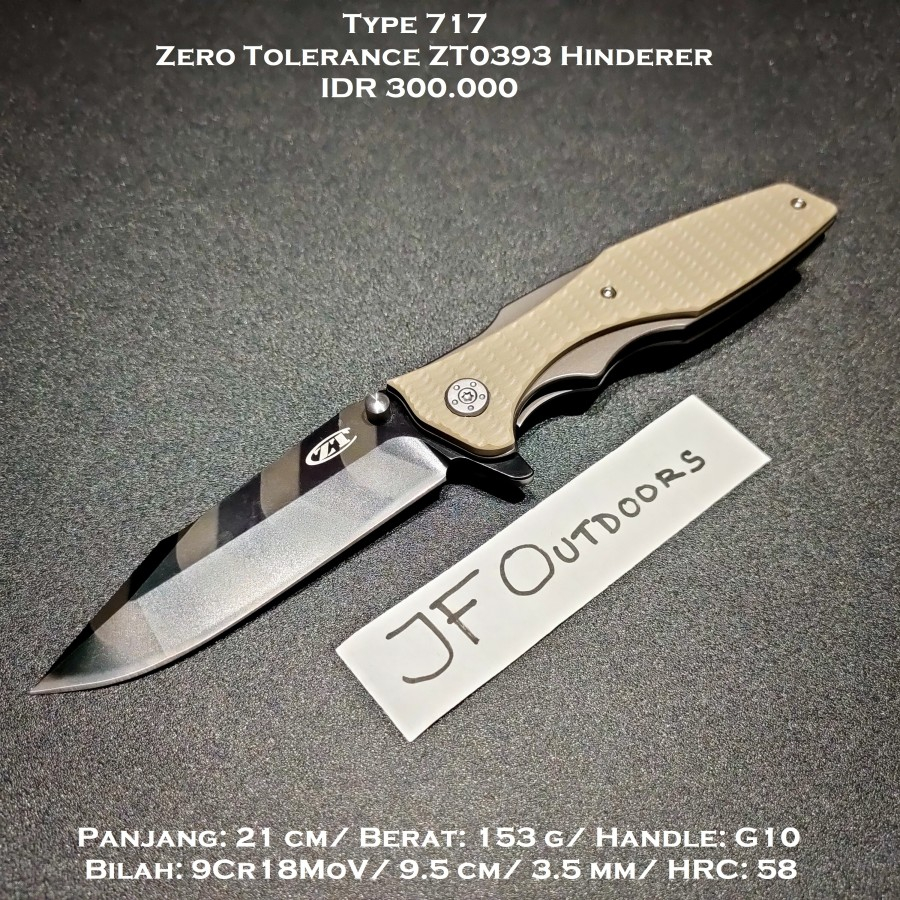 Pisau Outdoor EDC Camping Zero Tolerance ZT0393 Hinderer Flipper