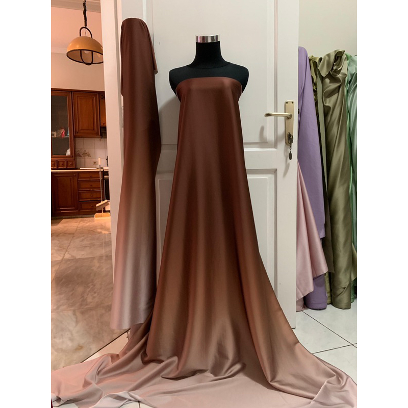 Bahan Kain Satin Silk Saten Armani Gradasi Ombre 2 Tone Warna Milo Latte