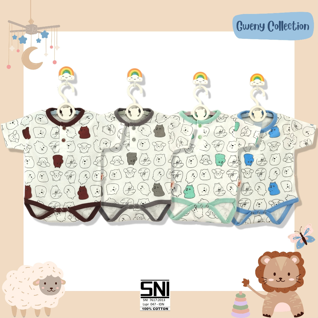 HANSOP BABY OVERALL JUMPSUIT SLLEPSUIT BAYI JUMPER BABY GLOW MOTIF FATTY BEAR SNI UNISEX