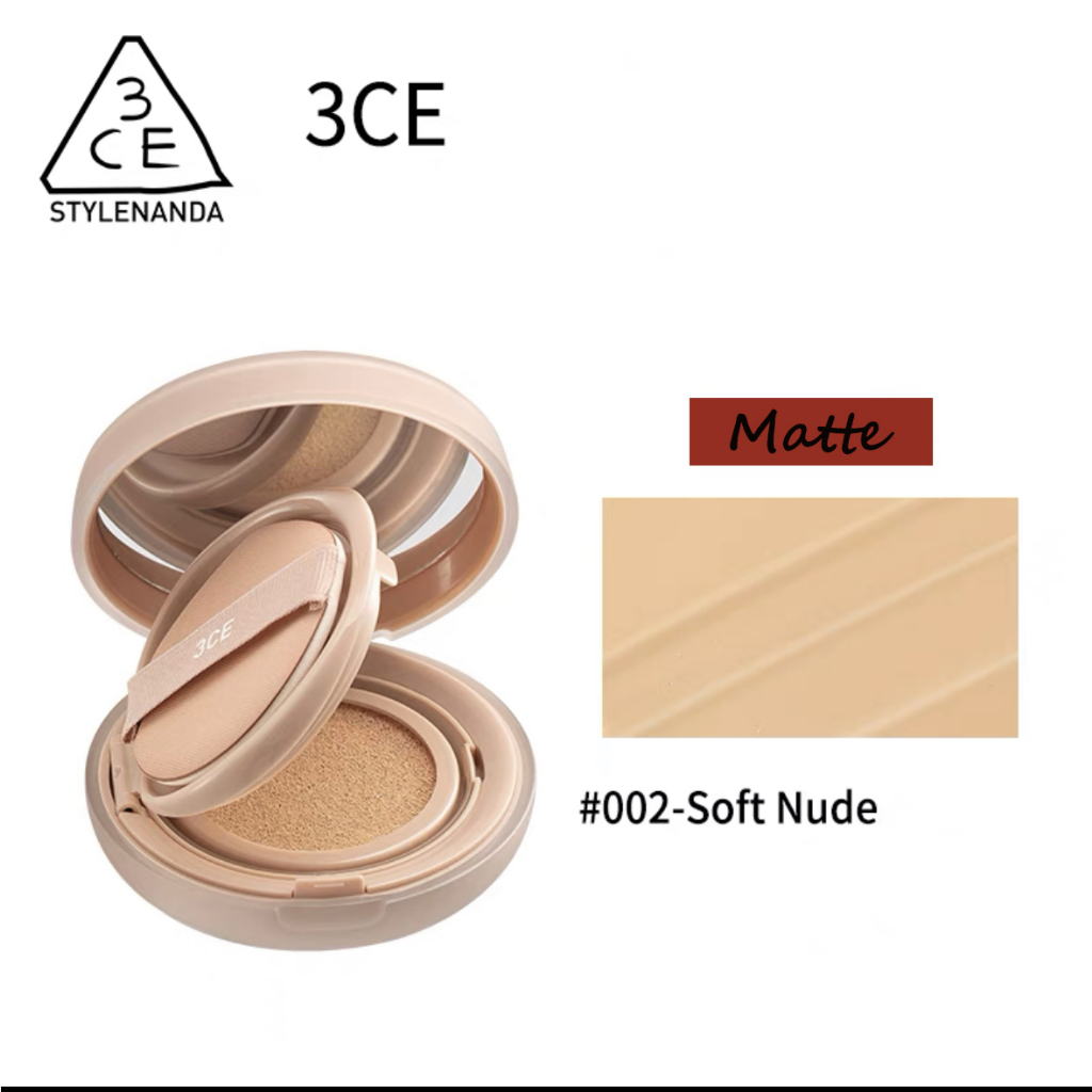 3CE Matte fit cushion #001-Warm Ivory/#002-Soft Nude 30gr（Sudah termasuk refill）