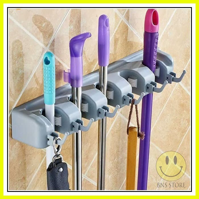 Holder Sapu Holder Pel Tempat Sapu dan Kain Pel 5 SLOT Gantungan Sapu dan Pel