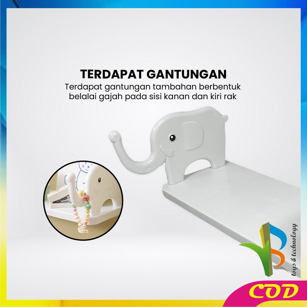 RB-C864 Rak Dinding Tempel Kamar Mandi Motif Gajah Tanpa Paku Serbaguna / Rak Dapur dengan Gantungan / Rak Gantung Multifungsi Storage Rack Import