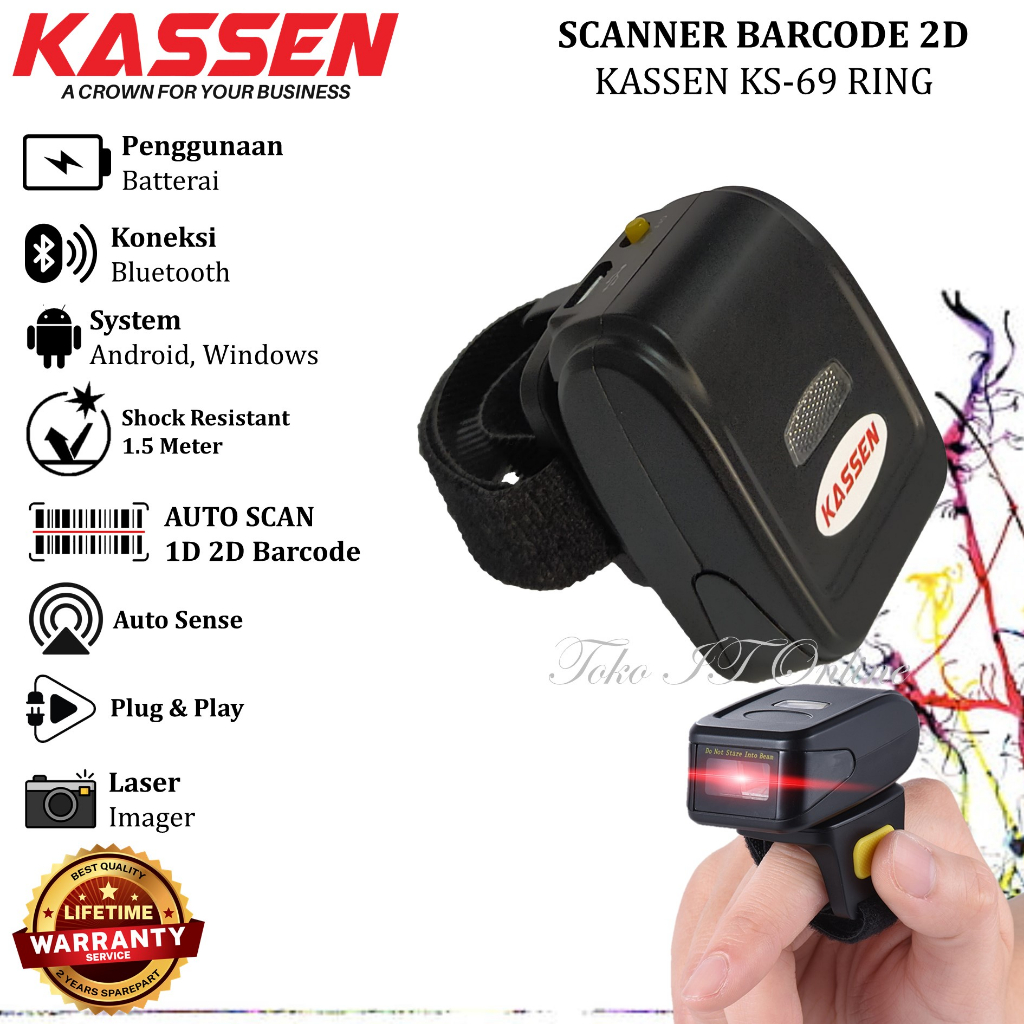 KASSEN KS-69 RING SCANNER BARCODE 2D CINCIN BLUETOOTH SUPPORT IOS UNTUK EXPEDISI/GUDANG/STOCK OPNAME