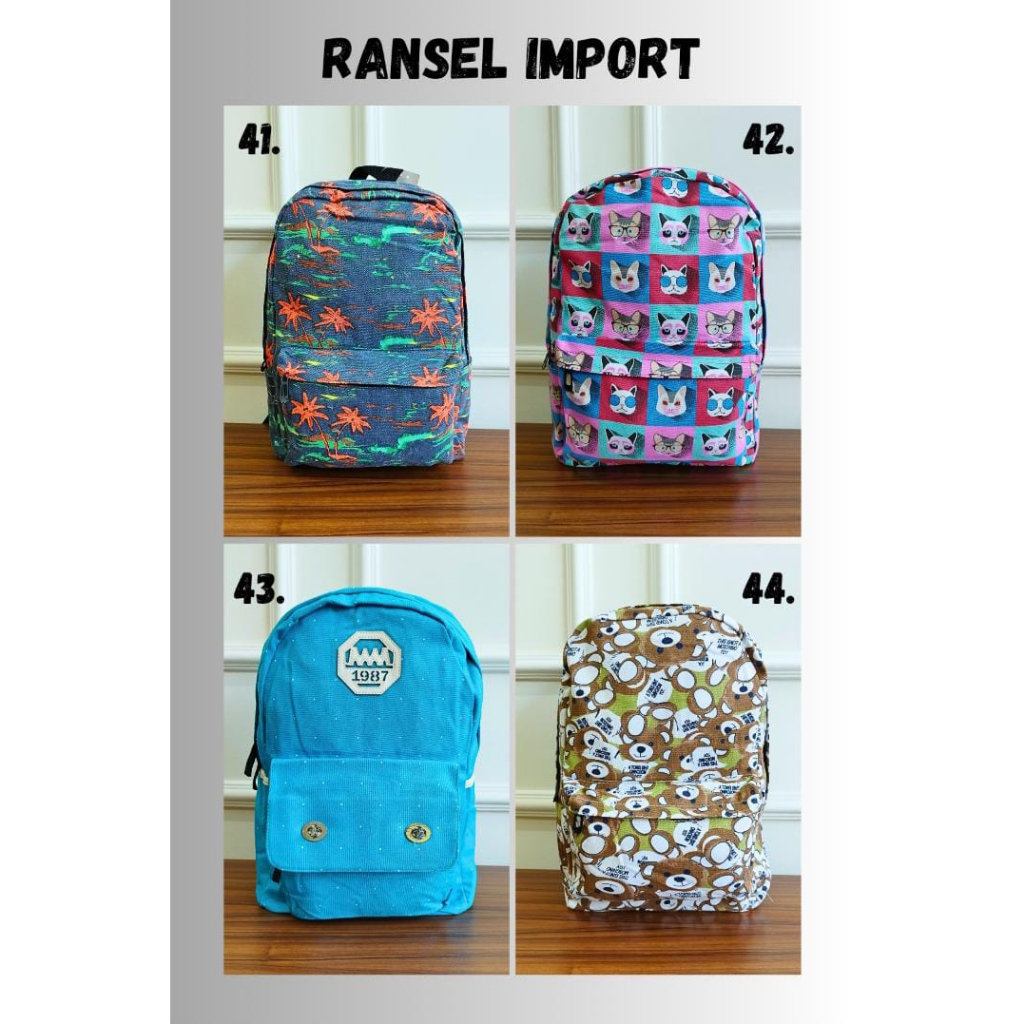 (PINK_IMP)  Ransel Anak SD SMP SMA IMPORT Quality New Tas Fashion Unisex Cowok Cewek . Ready 24 Motif