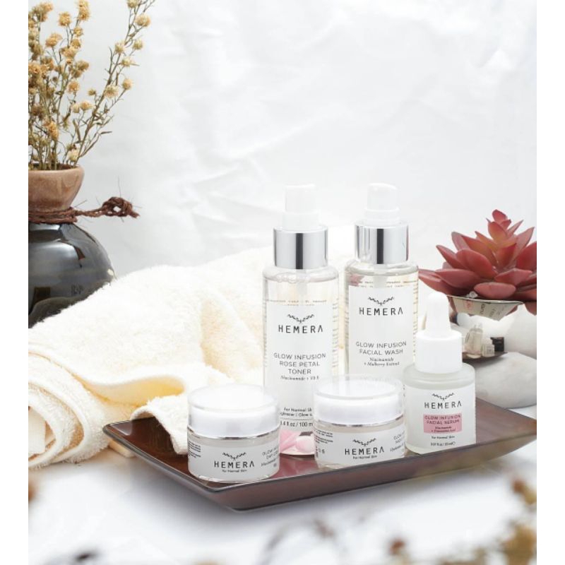 Paket Glow Infusion Series Hemera Skincare 5 in 1 Bonus Pouch
