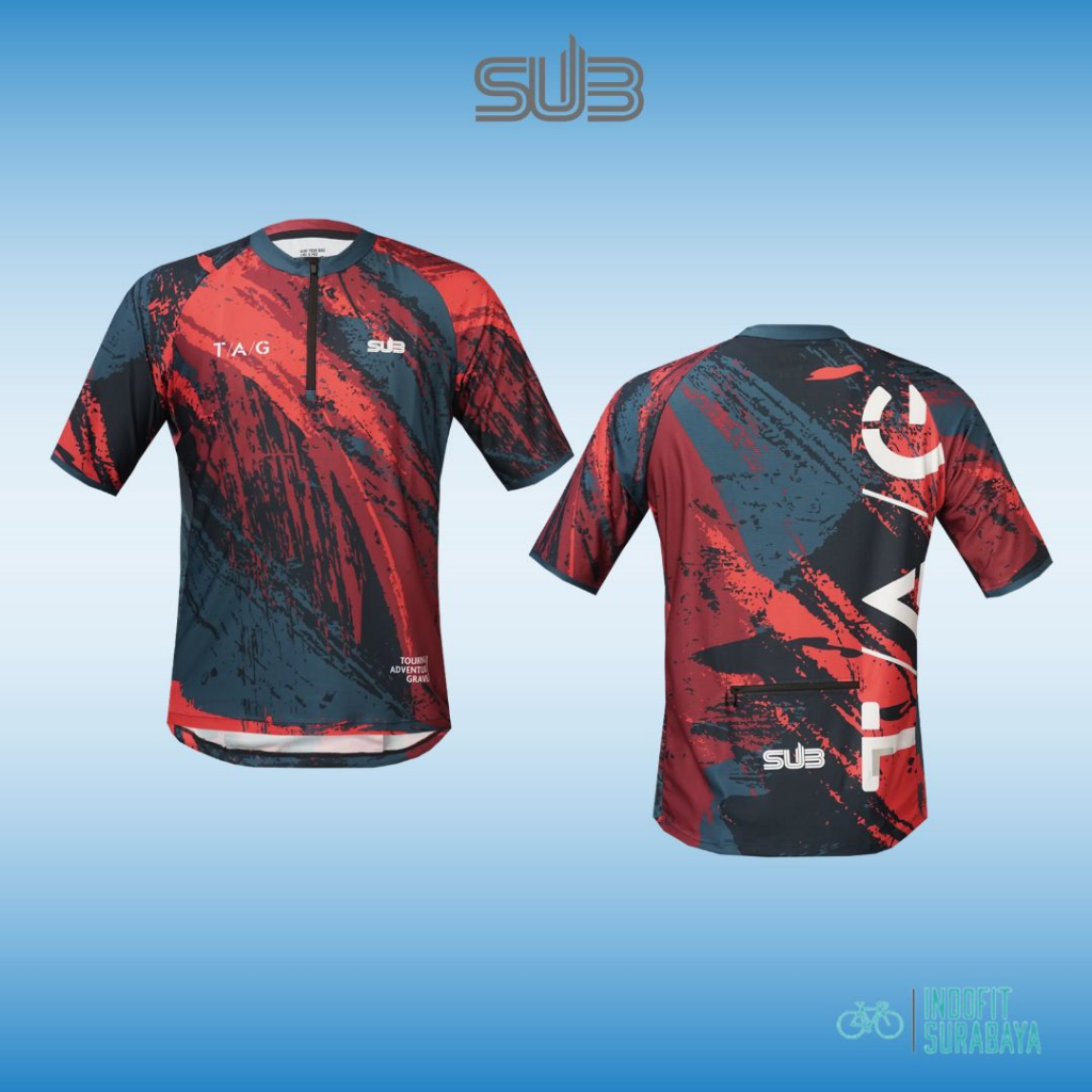 Sub Jersey Gravel Tag Camo Red Short Sleeve SubJersey Merah Gowes Unisex Cycling