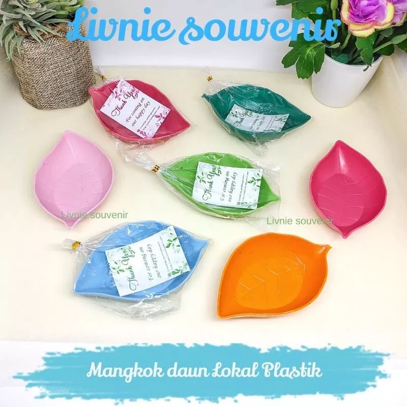 SOUVENIR PERNIKAHAN MANGKOK DAUN KEMASAN MIKA MOTIF free kartu