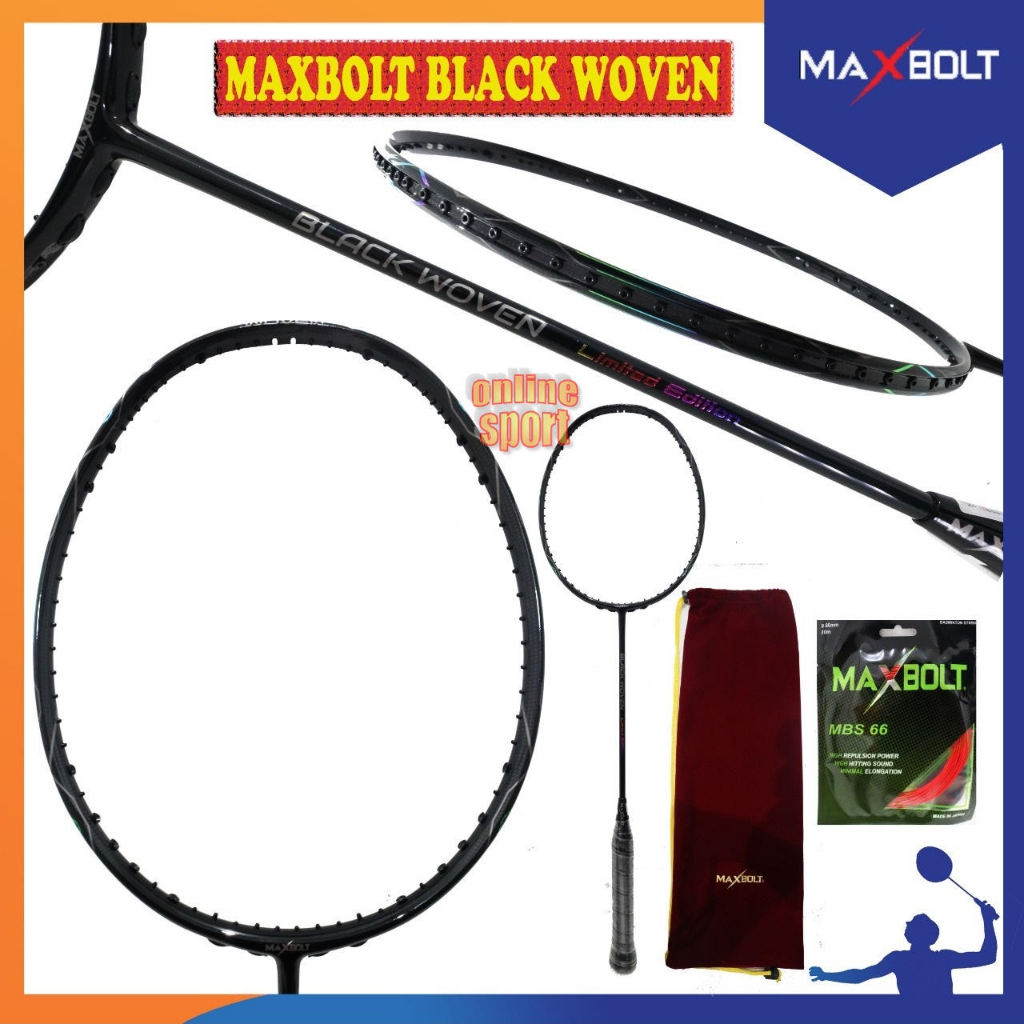 MAXBOLT Black Woven Raket Badminton Bulutangkis - ORIGINAL