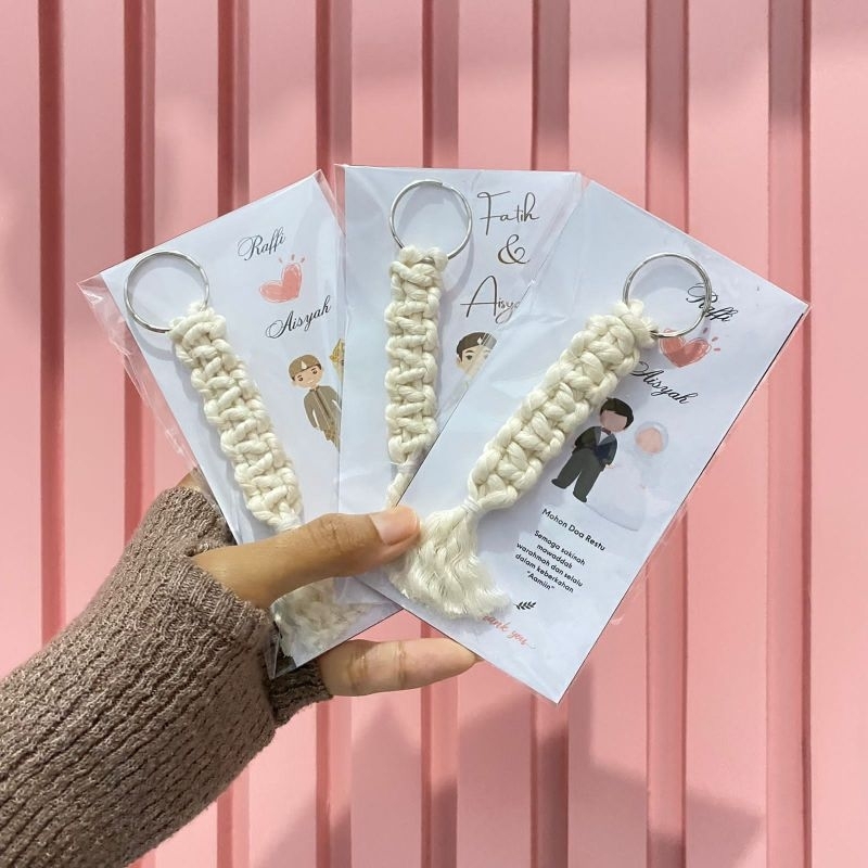 SOUVENIR  PERNIKAHAN UNIK  GANTUNGAN KUNCI MACRAME MINI AESTHETIC MURAH KEKINIAN FREE CUSTOM NAMA PACK THANKCARD + PLASTIK SIZE -+7X13