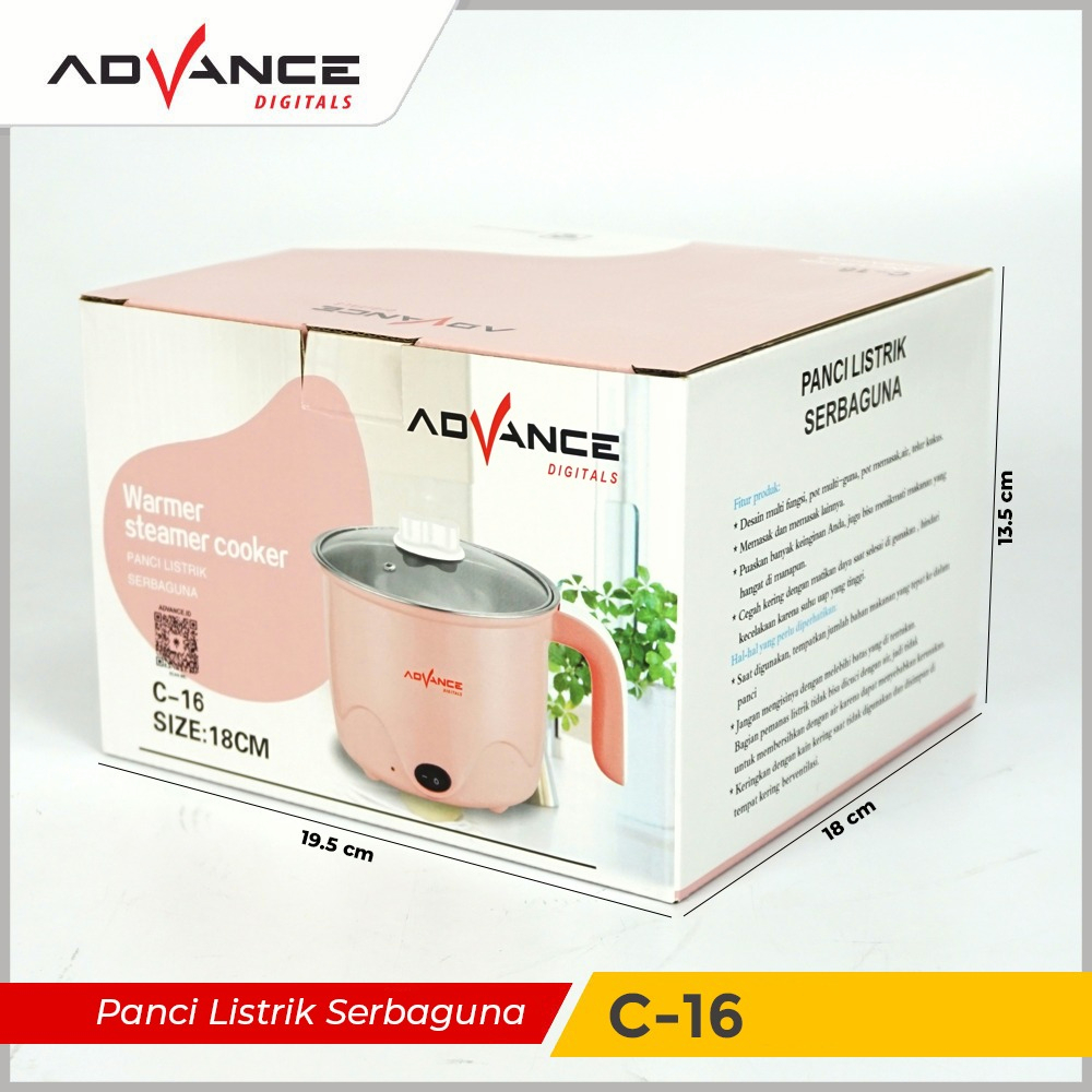 Ready Stock Advance C-16 Panci Listrik Multifungsi 1.5L Panci Kukusan Steamer Jumbo Panci Eletrik