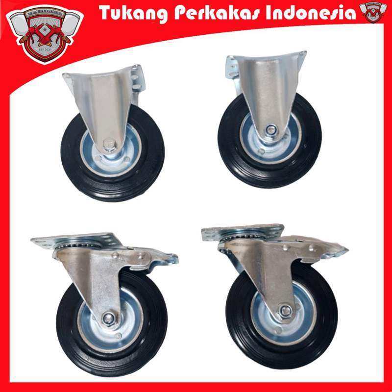 Roda Gerobak Karet 5 inch ( 2 Hidup 2 mati )
