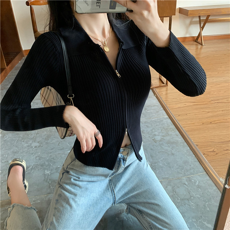 【 Bra Mall 】BJ-066 Korean Cropped Zip Shirt Blouse Long Sleeves Atasan Kemeja Resleting