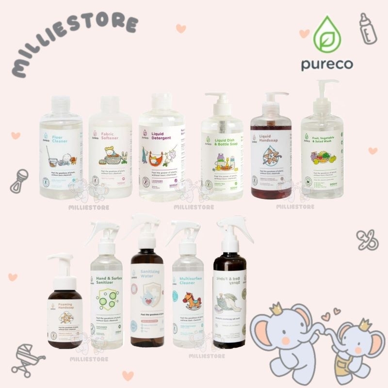 PURECO Home Size 500ml Detergent / Dish Soap / Softener / Floor Cleaner / Fruit Cleanser / Handsoap / Bed Fabric / Multisurface / HandSanitizer / Foaming Handsoap