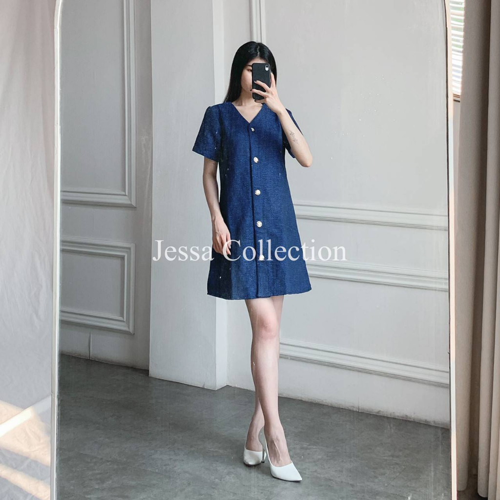 Imera Dress VD Gaun Mini Tweed Tangan Pendek Simple