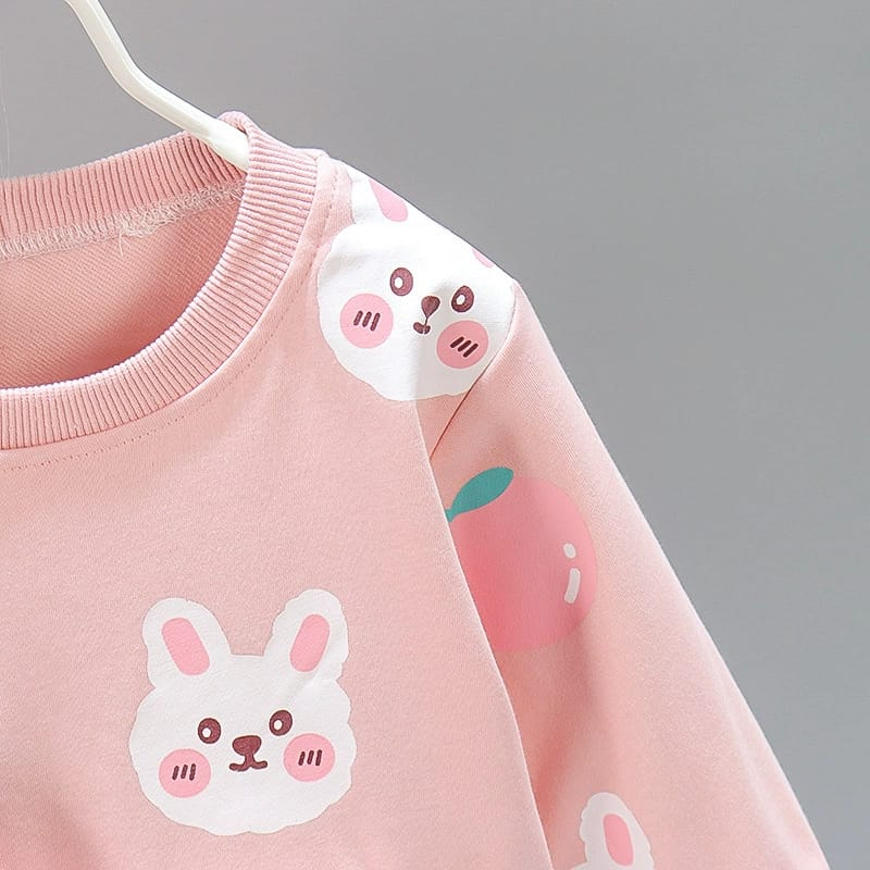 setelan lengan panjang anak perempuan motif RABBIT usia 6 bulan - 5 tahun lucu import premium