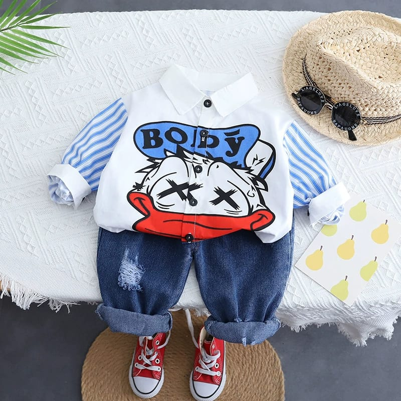 setelan lengan panjang anak lakilaki motif BOBY BLUE usia 6 bulan - 5 tahun keren / baju bayi premium import