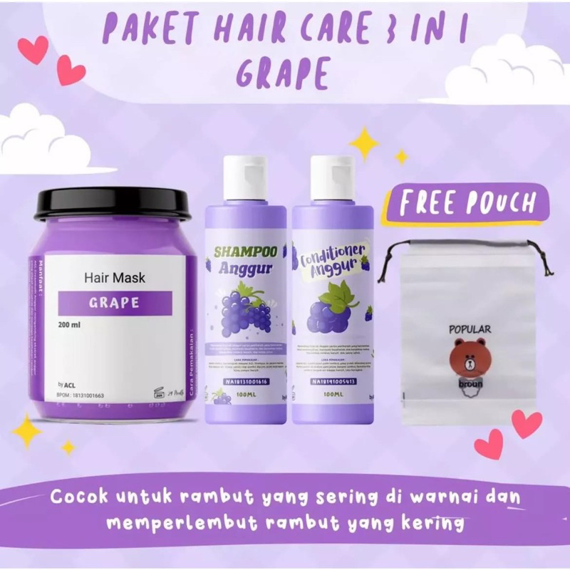 GRATIS ONGKIR MEDAN TERMURAH PAKET HAIR MASK 3IN1/PAKET HAIR CARE FREE POUCH