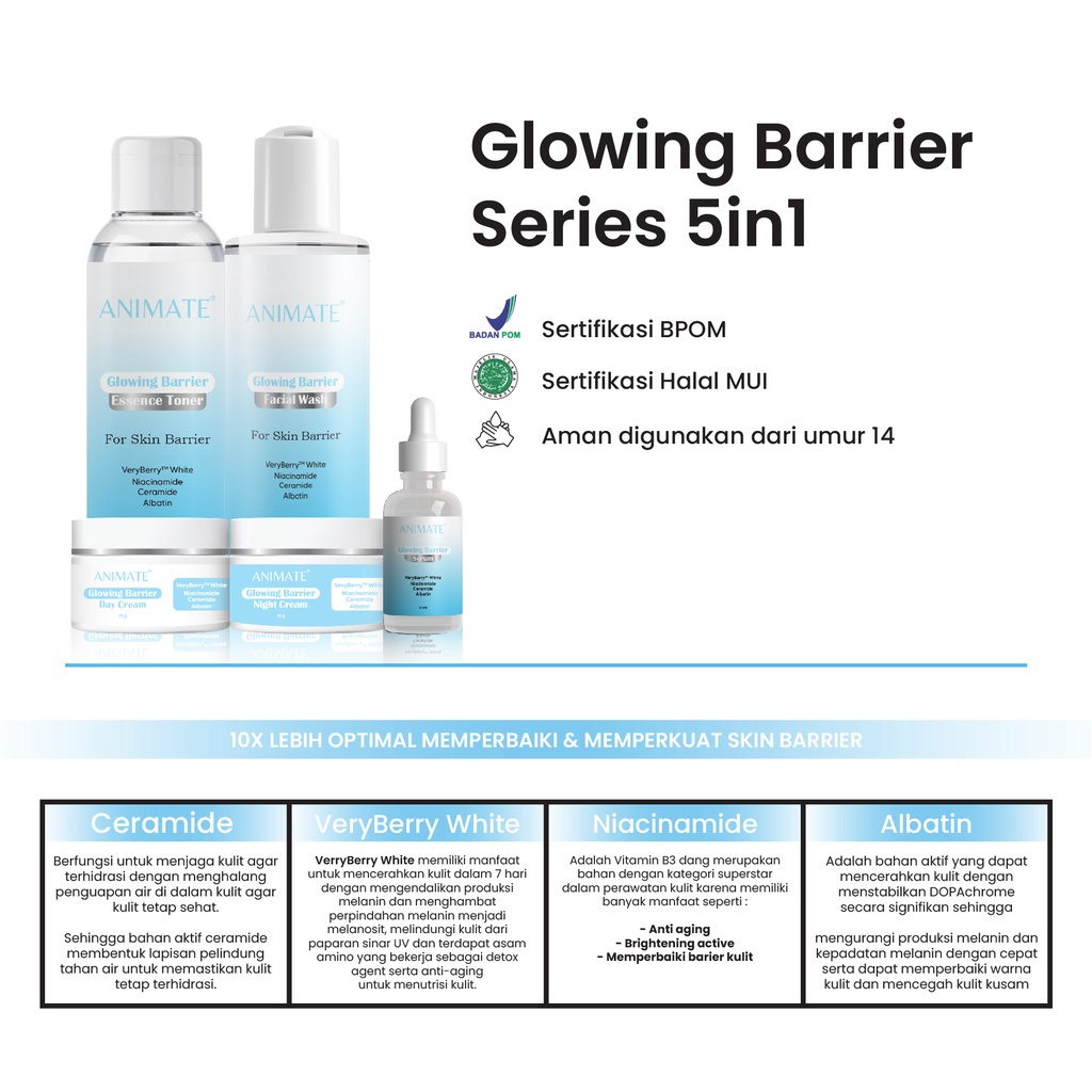 &lt;LB&gt; ready ~ANIMATE Whitening Series 5in1 - Acne Solution Series 5in1 - Glowing Barrier Series 5in1 - Paket Wajah set ANIMATE / Paket Skincare ANIMATE BPOM