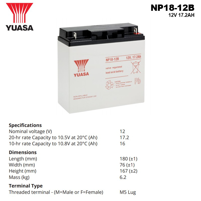 BATERAI Aki Kering Yuasa - Yuasa Aki Kering NP18-12B | Yuasa 12V 17.2Ah - BATERAI BATRE BATTERY
