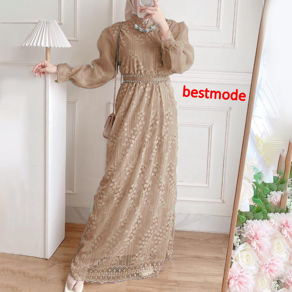 maxi dress wanita gaun pesta dress busana muslimah mauria fh realpict