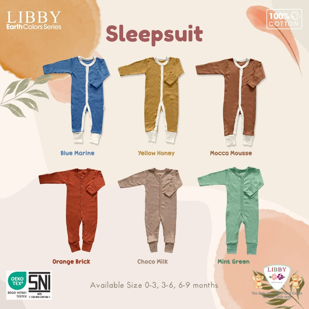 Libby Sleepsuit Kancing Premium Warna Per 2pcs (LB-SPW)