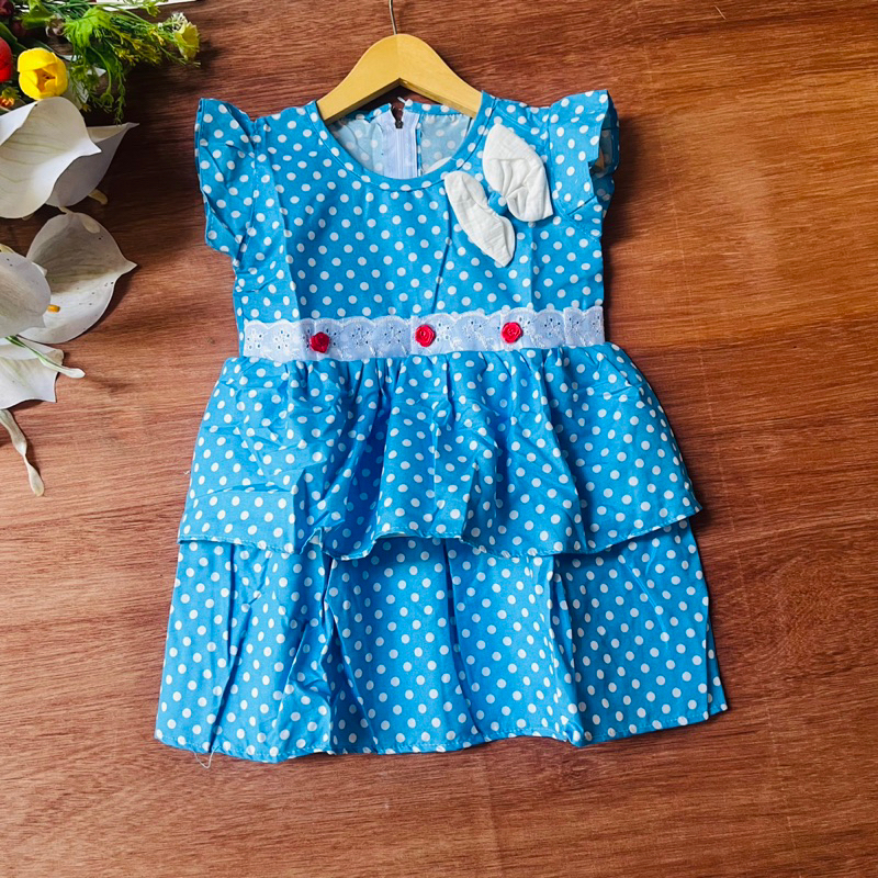 Dress anak 2 3 tahun cewek perempuan motif polka polkadot tumpuk canda ( dress tripolia )