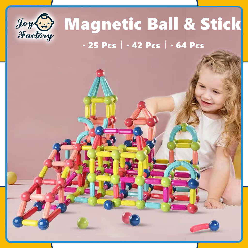 Puzzle Magnetik Tongkat &amp; Bola Mainan Pendidikan Awal Pengembangan Intelektual Montessori Dirakit Magnet Blok Bangunan untuk Anak Laki-laki dan Perempuan