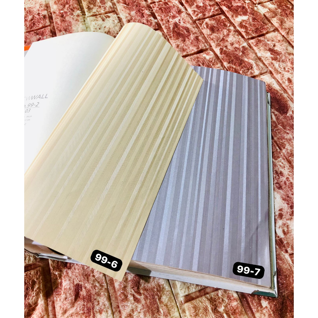 Wallpaper Dinding Polos Serat Garis Cream Biru Orange Minimalis Soft Newwall