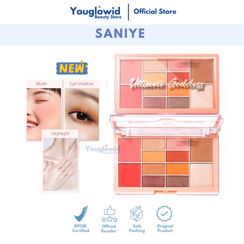 【Official Outlet】SANIYE Ultimate Goddess Eyeshadow Pallette E225 12 Warna Eyeshadow Multifungsi 4 In 1 Contour Blusher Highlight Eye Shadow Makeup Kosmetik Wajah Viral BPOM