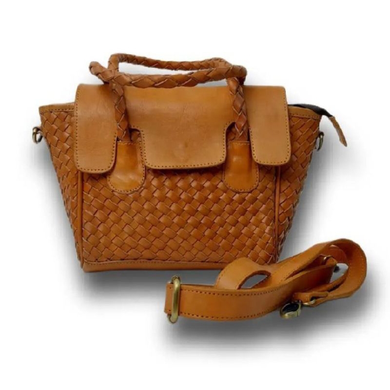 Tas anyaman kulit sapi asli tali kepang