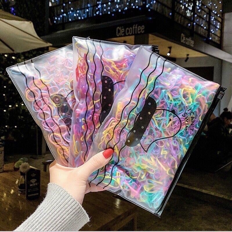 Karet Jepang Pouch Transparan Paket Tali Rambut Anak