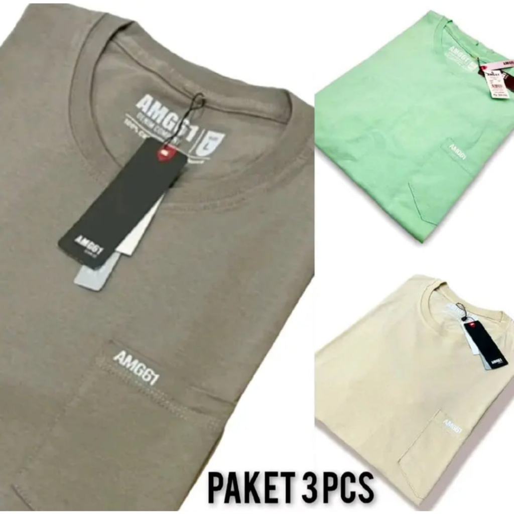 PAKET ISI 3 PCS  KAOS POKET SAKU PRIA WANITA  AMG61 | KAOS POLOS