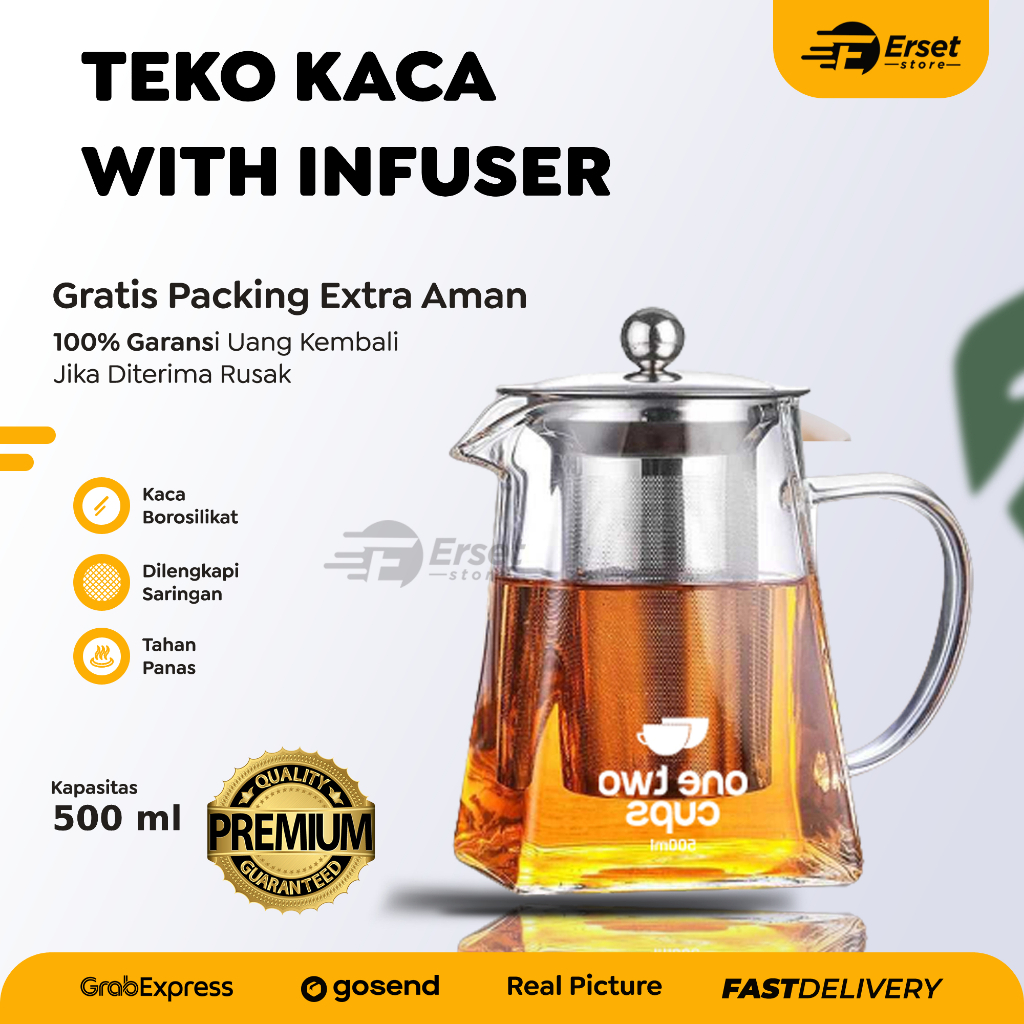 Teko Kaca Aesthetic Teko Kaca Teh Pitcher Borosilikat dengan Saringan Tutup Kayu Estetik