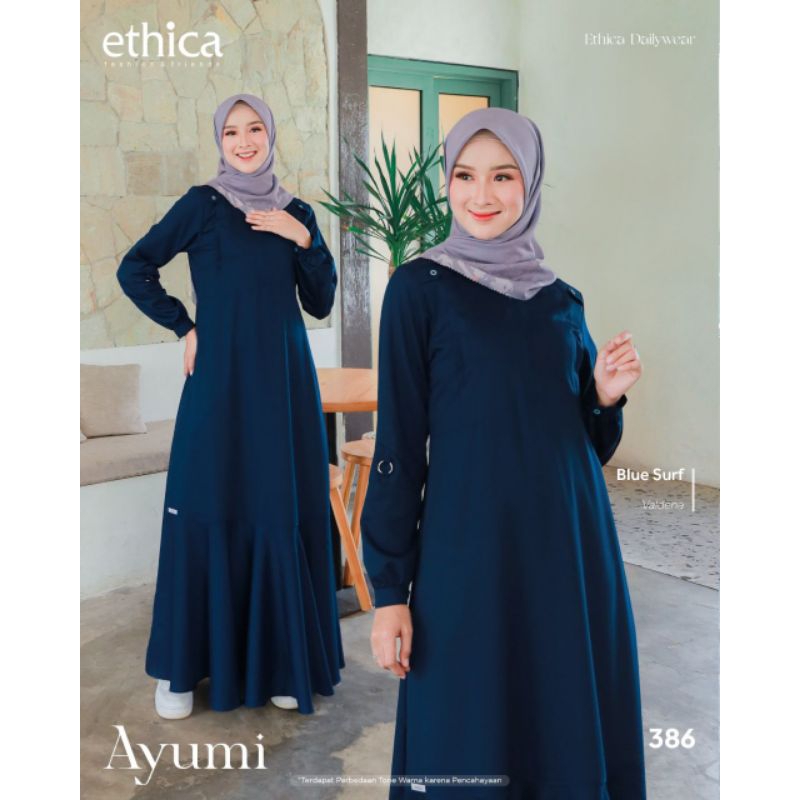 Gamis Ethica Ayumi 386 (Blue Surf, Aqua Grey) Gamis Muslimah Gamis Casual Gamis Premium Gamis Lebaran