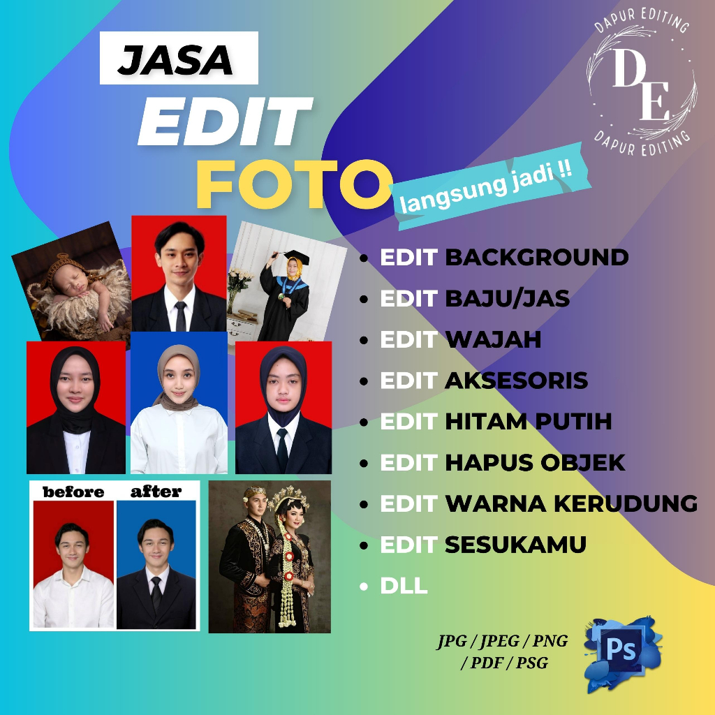 edit pas foto / Jasa edit foto / edit foto / edit wajah / edit background / edit kemeja / edit jas / edit baby newborn / restorasi foto / costum background / edit foto produk / edit cv dll