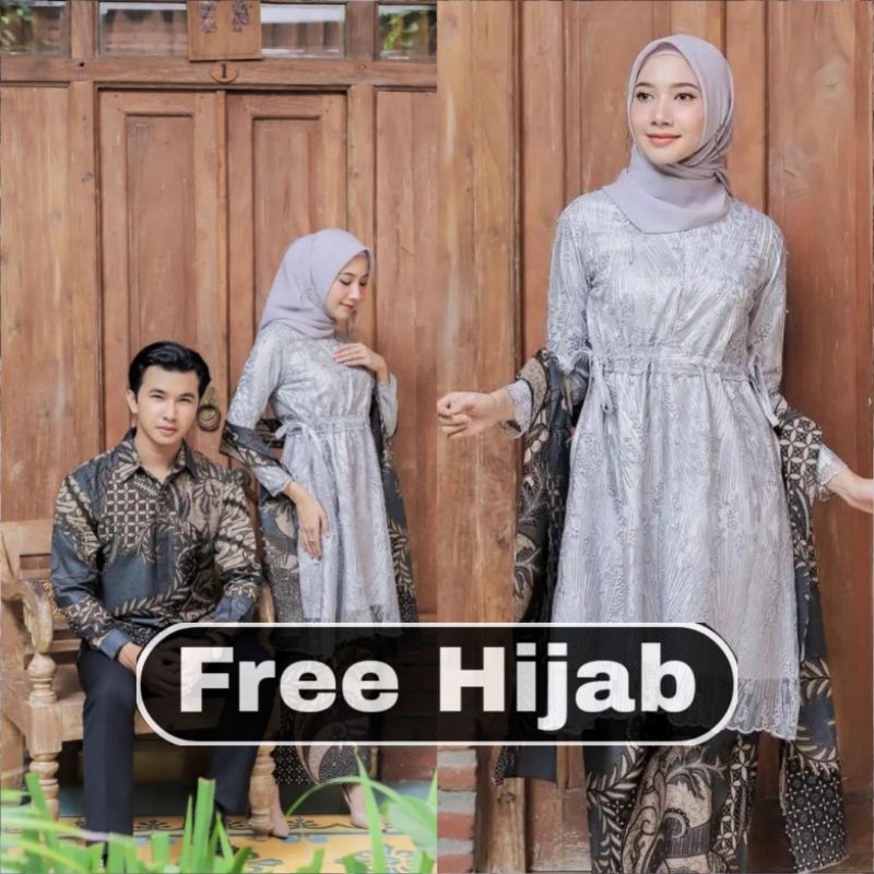 Kebaya batik couple meca grey GRATIS JILBAB kebaya tunangan kebaya lebaran modern kebaya wisuda