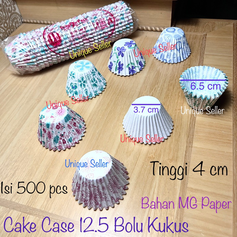 [500 pcs] Kertas Bolu Kukus 12.5 PUTIH POLOS &amp; MOTIF Diameter Alas 3.7 cm / Cupcake Case 12,5 / Cake Case 125 mm / Kertas Cup Cake Polos Putih 12.5