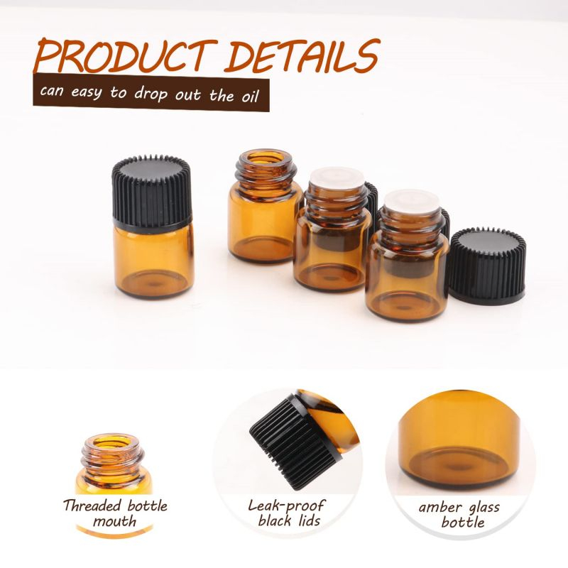 100pcs Botol Kaca Amber 3ml Botol Drop Kaca Botol Essential Oil Botol Dropper Dengan Tutup Segel